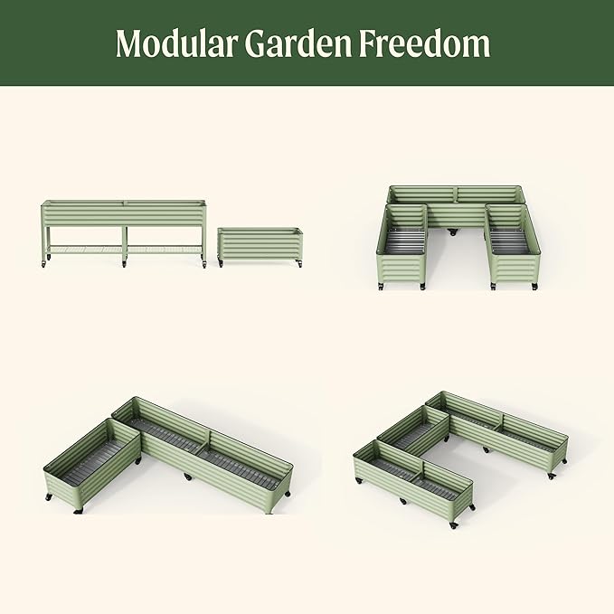 Vego garden Classic Rolling Garden Bed – 1.75' Mobile Metal Raised Garden Bed for Patio, Deck, Balcony – Deep Planting Space, Durable & Easy to Move (Modern Gray, 1.75'X6')