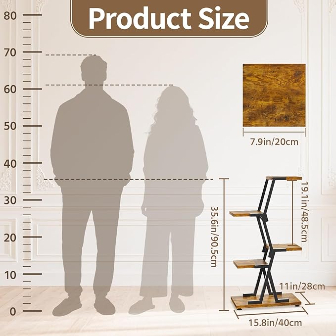 LASZOLA 4 Tier Tall Wood and Metal Plant Stand Indoor for Heavy Duty Planter, Large Multi Level Vertical Flower Shelf for Narrow Corner, Sturdy Rustic Rack Holder for House Patio, Space Saving, Black