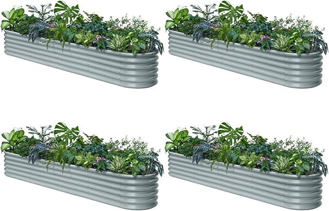 Annoell 4-Pack Galvanized Raised Garden Bed 10x2x1.5 | 8x4x1.5 ft, 18" Tall Metal Planter Boxes Outdoor for Herb Vegetable, Modular Raised Flower Bed for Gardening with Zn-Al-Mg Coated - Brooklyn Grey