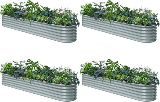 Annoell 4-Pack Galvanized Raised Garden Bed 10x2x1.5 | 8x4x1.5 ft, 18" Tall Metal Planter Boxes Outdoor for Herb Vegetable, Modular Raised Flower Bed for Gardening with Zn-Al-Mg Coated - Brooklyn Grey