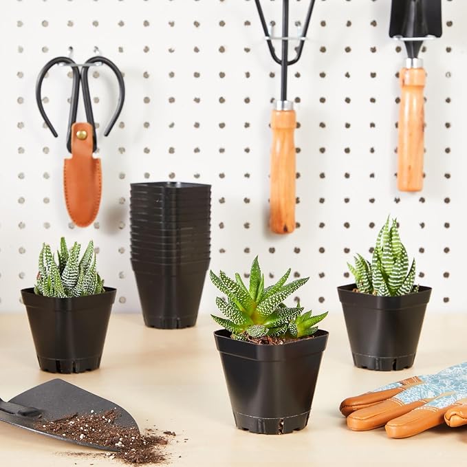 Juvale Square Nursery Pots - Seedling Planters with Drainage Holes - Versatile Pots for Plants & Succulents - Space-Saving Stackable Planters - 2.6 in, Pack of 150, Black