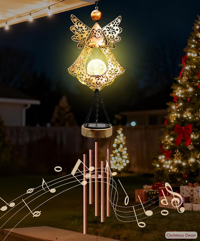 Wind Chimes Outdoor Indoor Decor: Valentines Day Gifts for Her Wife Women Mom Grandma Birthday - Outside Lights for Garden Yard Patio Porch (Angel)