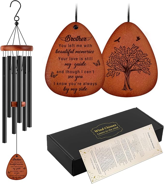 Memorial Gifts for Loss of Brother,Memorial Wind Chimes 25'', Loss of Brother Sympathy Gifts, Home Decor Outdoor Garden, Soothing Melodic Tones with Mute Option