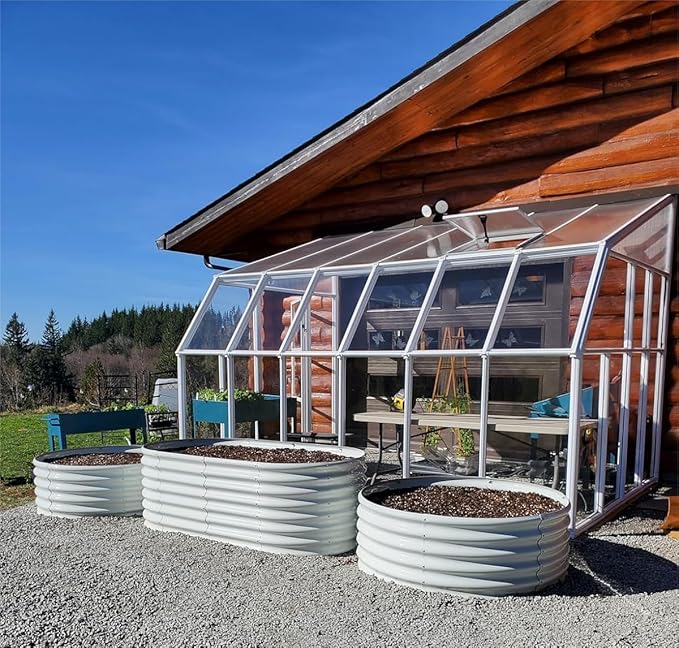 A ANLEOLIFE 6-Packs 4ft x 18” Tall Round Galvanized Raised Garden Beds Outdoor for Planting Vegetables Flowers Herb, Antique White