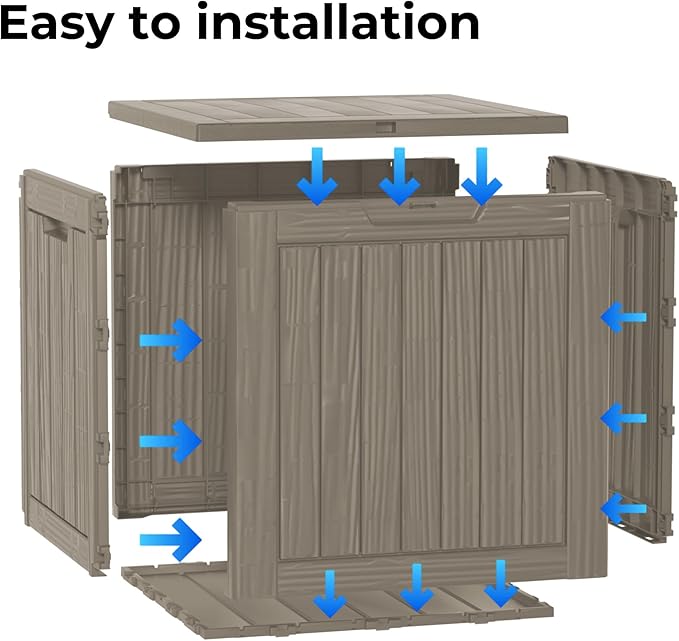 Mersco 28 Gallon Double-Wall Resin Deck Box - Lockable Waterproof Outdoor Storage Box, 151lbs Capacity & Doubles as Seating for Patio Furniture - Garden Tools, Pool Accessories （Grey）
