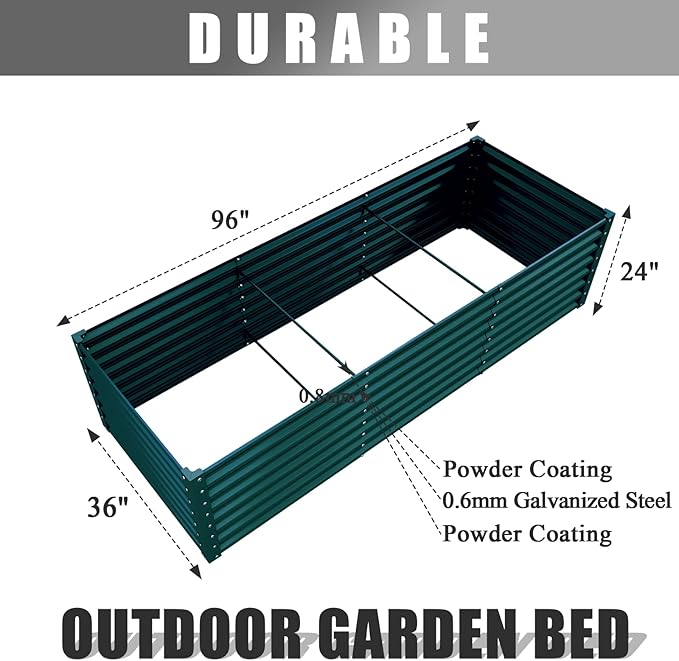 2 Packs Rectangular 8x3x2FT Galvanized Raised Garden Bed Kit Metal Ground Planter Box Outdoor Bottomless Planter Raised Beds for Vegetables Flowers Herbs Fruits, Green