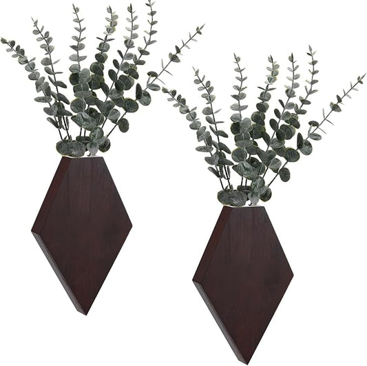 Chunful 2 Pcs Wooden Wall Planter Decor Hanging Faux Plants Greenery Flowers Holder Vase Boxes for Wall Bohemian Farmhouse Room Kitchen Office Indoor Decoration(Brown,9.8 x 6.6 x 1.2 Inches)