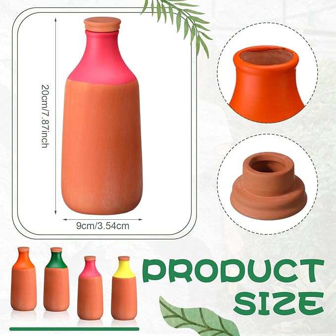 4 Pcs 24oz Ollas Terracotta Watering Pots Colorful Self Watering Planter Insert Terracotta Globes Clay for Outdoor Indoor Garden Plants, Easy to Refill