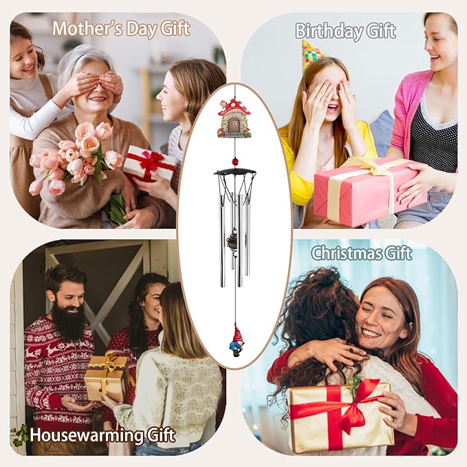 Wind Chimes for Outside 24" Mushroom Wind Chimes Outdoor Home Patio Garden Decor Windchimes Outdoors Gift Ideas for Women Mom Grandma Sisters