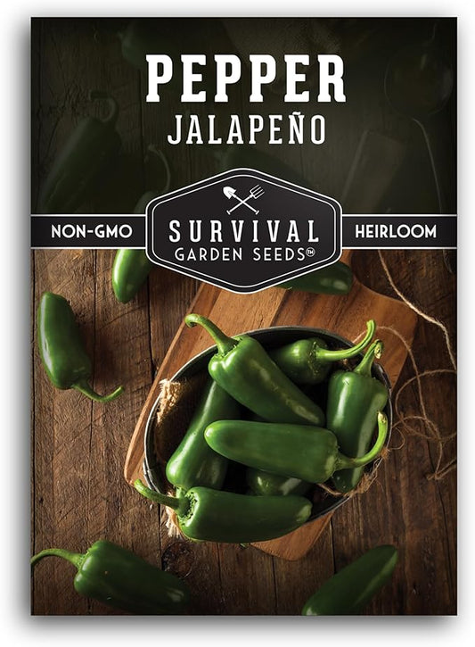 Jalapeño Pepper Seeds for Planting | Hot Heirloom Non-GMO Peppers for Pickling & Salsas – Survival Garden Seeds (1 Pack)