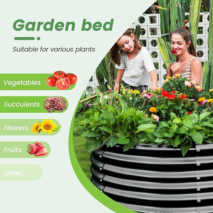 Land Guard 4×4×2ft Galvanized Raised Garden Bed Kit, Round Galvanized Planter Raised Garden Boxes Outdoor, Large Metal Raised Garden Beds for Vegetables, Grey