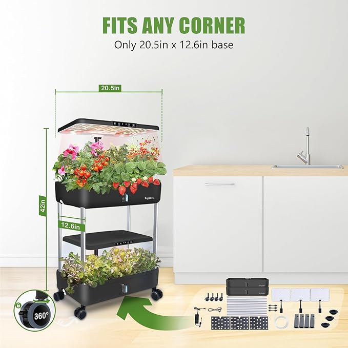 44-Pod Indoor Hydroponic Growing System + 3 Free Seeds Starter Kit (Lettuce, Salad Mixed, Basil Seeds) – Dual 53W Full-Spectrum LED, 10-L Water Tank, 2-Tier Grow Pods (44 Pods)