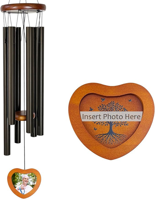 Personalized Memorial Wind Chimes with Photo – 32" Outdoor Bereavement Wind Chimes for Loss of Loved One, in Loving Memory Sympathy Gift, Memorial Garden & Patio Wind Chime Decor