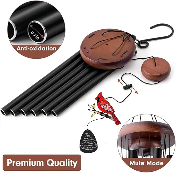 Memorial Wind Chimes for Loss of Loved One, Sympathy Gifts for Loss of Mother/Dad/Husband - Cardinal Wind Chimes for Outside with Mute Option, in Memory of Loved One Gifts, Sympathy Wind Chimes 36''