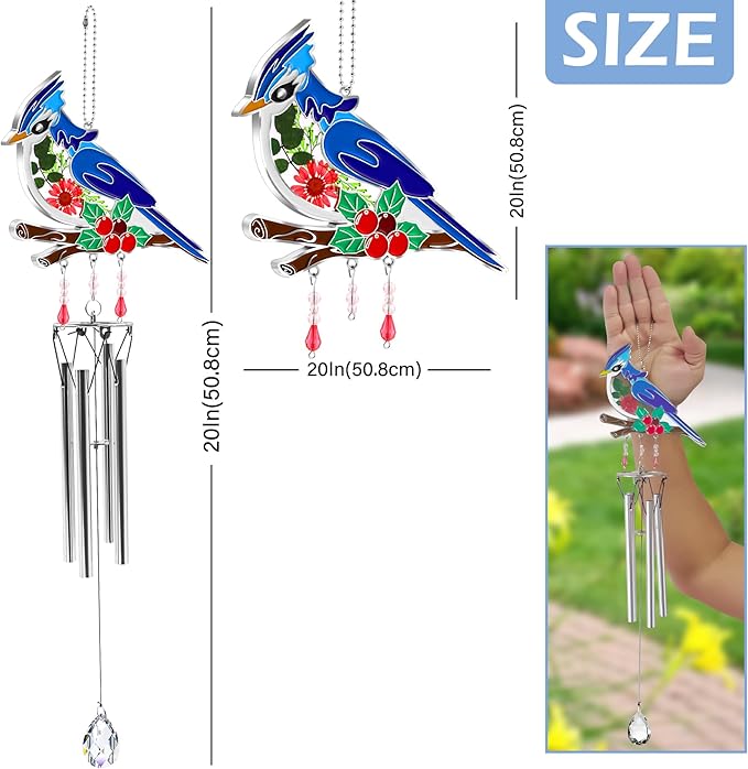 KY&BOSAM Blue Bird Wind Chime with Crystal Sympathy Wind Spinner Memorial Wind Chimes for Loss of Loved One Bereavement Gift in Memory Memorial Gifts for Loss of Mother Father Husband Condolences Gift
