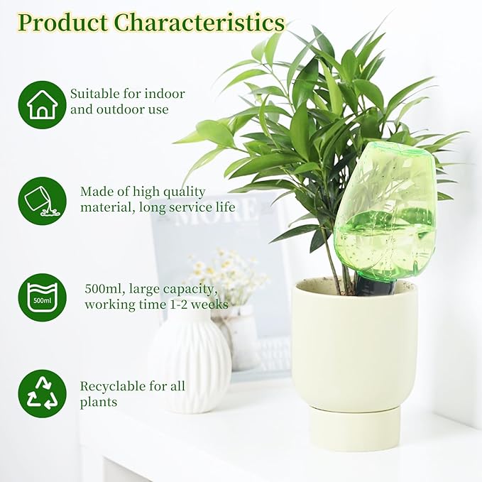 3pcs Plant Self Watering Globes, Plastic Water Bulbs Top Fill, 12.3 oz Plant Watering Devices System Slow Release Terracotta, Water Spikes Stakes for Indoor (Green-3pack)