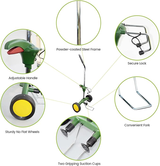 EJWOX Heavy Duty Plant Dolly Caddy - Pot Mover for Garden w/ 165 lb Capacity, Flat-Free Wheels & Suction Cups | Adjustable Handle, Floor Protection