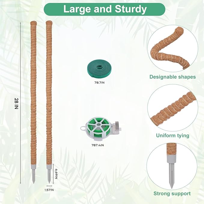 LifeNest 2 Pack Moss Pole, 28 Inch Monstera Plant Support, Moss Poles for Climbing Plants Indoor DIY, Coco Coir Plant Pole Moss Plant Stick Support Stake Kit for Potted Plants, Pothos, Philodendron