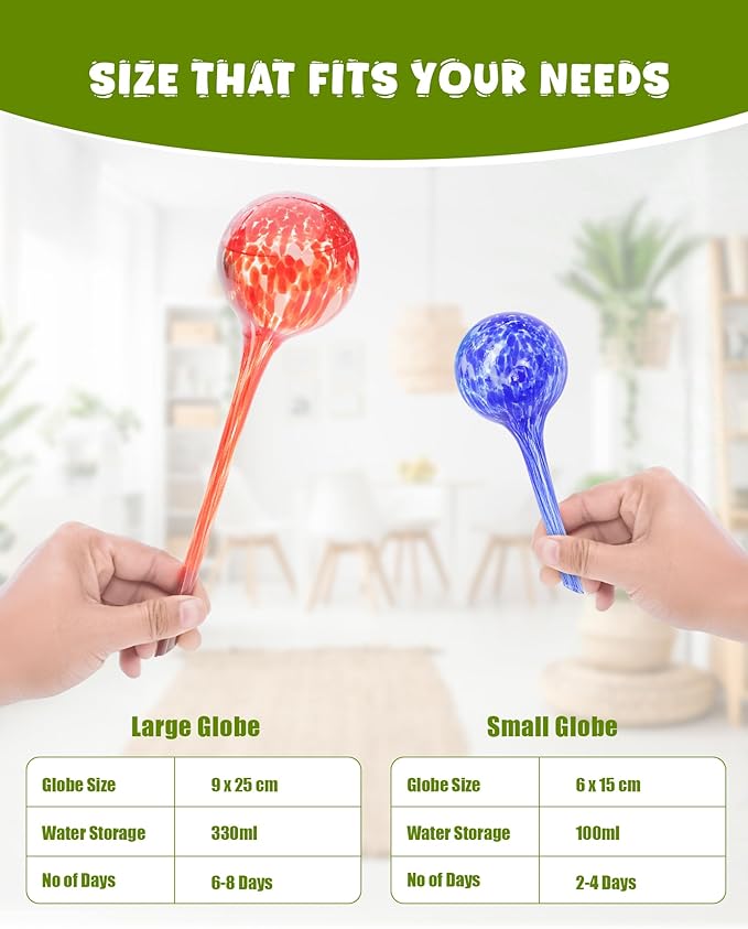 Iridescent Self Watering Globes, Glass Rainbow Plant Watering Globes, Self Watering Planter Insert, Automatic Plant Waterer Indoor (Large-4 Pcs Multi-Color)