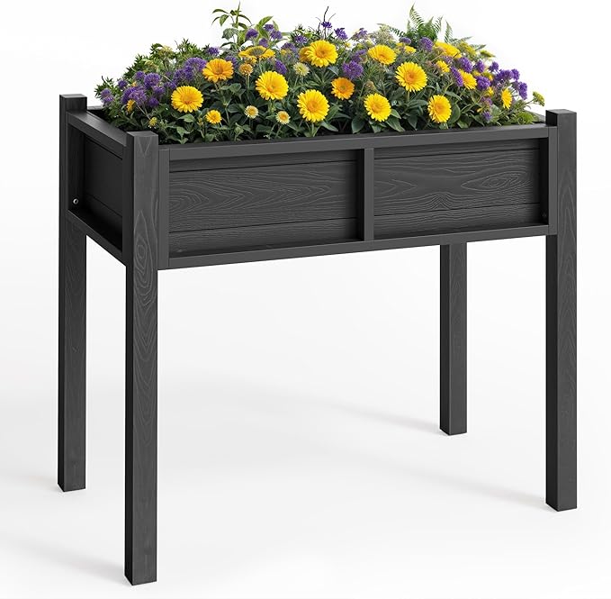 YITAHOME Elevated Garden Bed Raised Garden Bed with Legs & Drainage Hole All-Weather Elevated Planter Box Patio Planters for Herbs Vegetables Flowers Plant Bed for Garden Balcony Backyard, Black