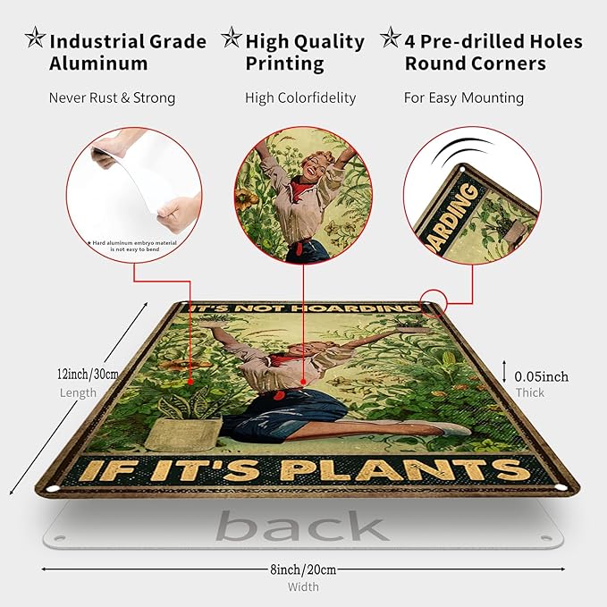 Bestylez Gardening Gifts It‘s Not Hoarding If It's Plants Vintage Garden Signs for Home Garden Greenhouse Living Room Bedroom Yard Backyard Outdoor Decor 8X12 Inch (3066)