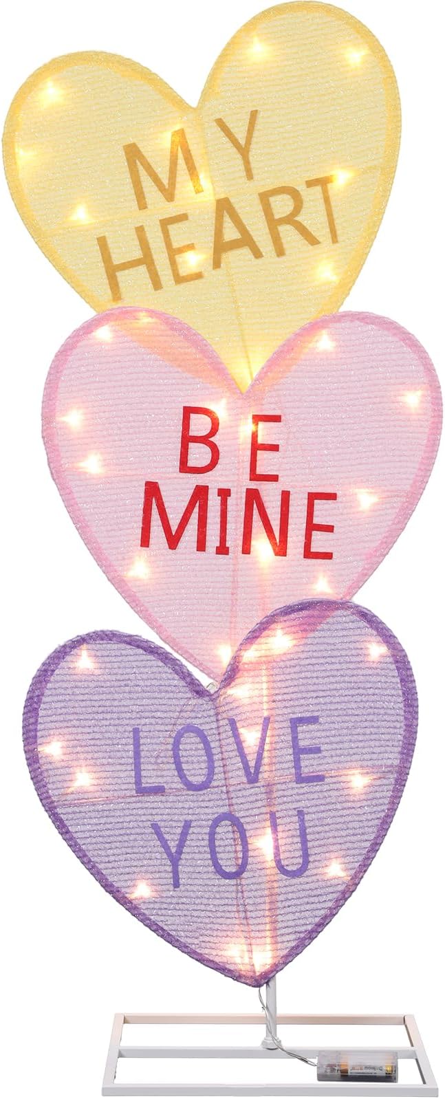 VIHOSE Valentine's Day Heart Lights 41 Inch H Pre-lit Lighted Heart Decor with 50 Warm White Lights Valentine's Day Conversation Candy Hearts Decoration for Indoor Outdoor Porch Garden Lawn (Vivid)