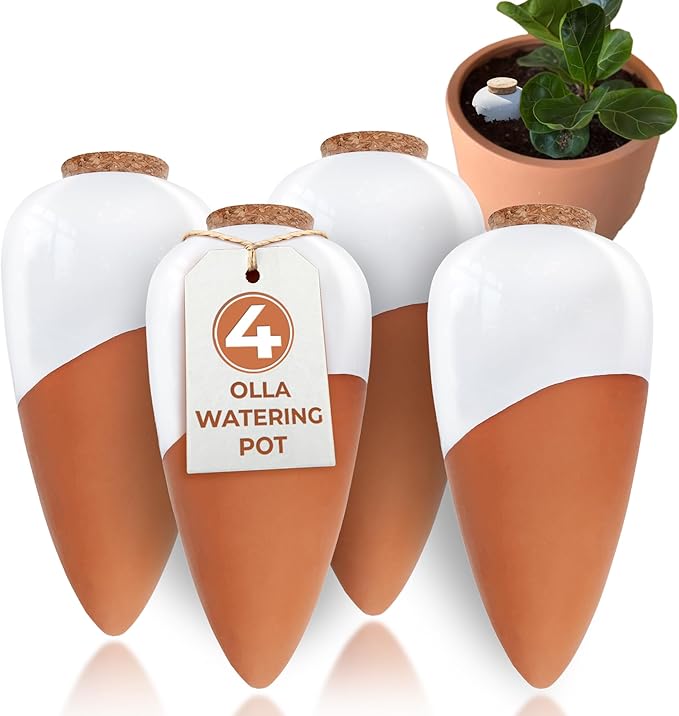 Plant Self Watering Globes - Terracotta Watering Spikes - Slow Release Olla Pots - Holds 14 oz - Drip Irrigiation Olla System