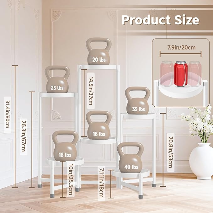 LASZOLA 6 Tiered Folding Tall Plant Stand Indoor for Multiple Large Planter, Heavy Duty Metal Adjustable Flower Rack for Narrow Corner, Sturdy Vertical Spiral Shelving Holder for Modern House, White