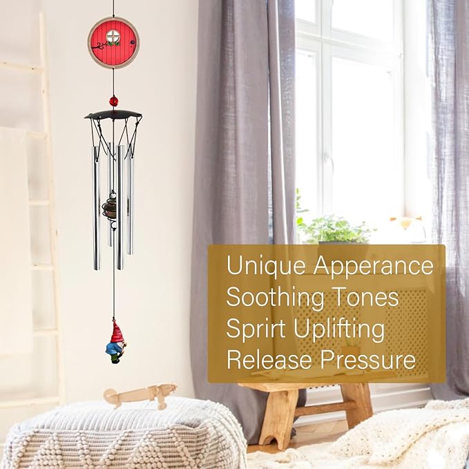 Wind Chimes for Outside 24" Red Fairy Garden Door Wind Chimes Outdoor Home Patio Garden Decor Windchimes Outdoors Gift Ideas for Women Mom Grandma Sisters
