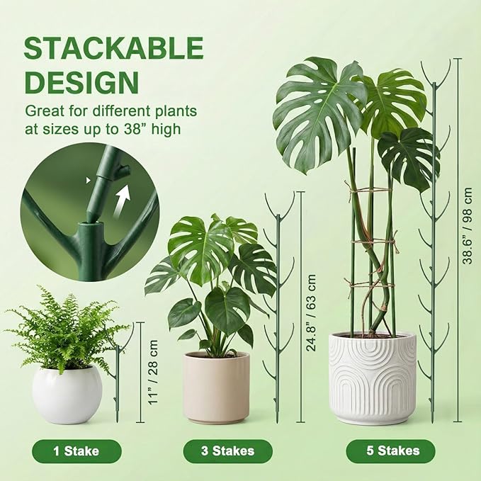 Monstera Plant Support Stakes Indoor - 20-Pack Stackable Tall Plant Sticks for Climbing Plants Stem Support - Durable Trellis Garden Poles for Outdoor Gardening