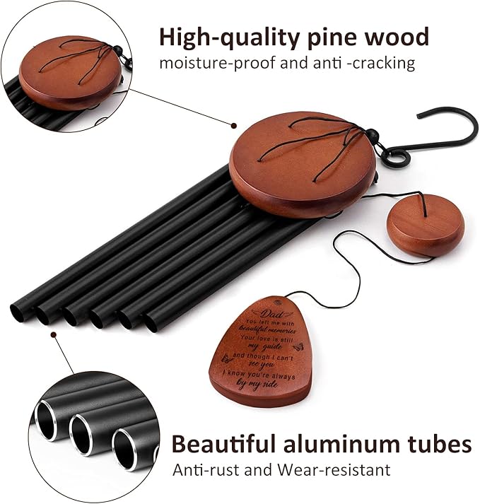 Memorial Gifts for Loss of Dad,Memorial Wind Chimes 25'', Bereavement Gifts for Loss of Father, Home Decor Outdoor Garden, Soothing Melodic Tones with Mute Option