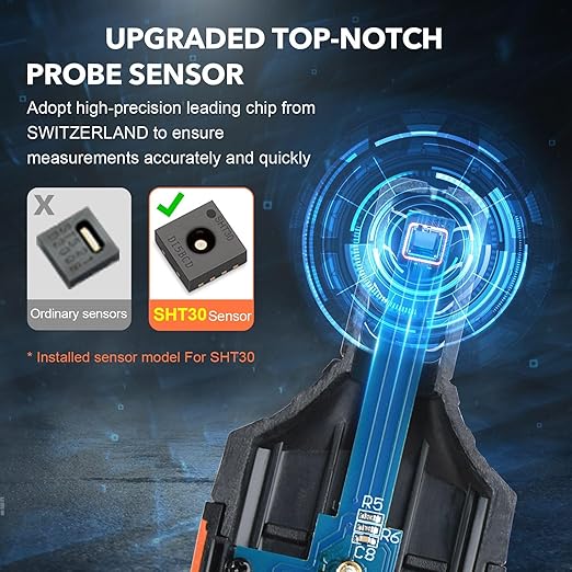 Temperature Humidity Meter, High Precision Thermometer Hygrometer with Ambient, Dew Point, Wet Bulb Thermometer, Dual Display Temperature & Humidity with LCD Backlight, TH10