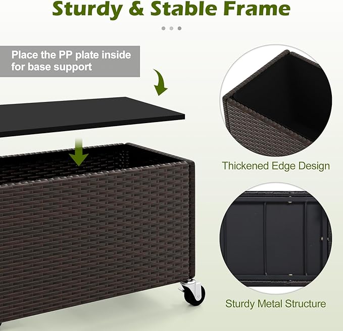 Giantex Set of 2 Wicker Raised Garden Bed with Wheels, 38”x12”x14”, Rectangular Garden Planter Box w/PE Rattan, Liner Fabric, Wicker Patio Elevated Raised Bed for Vegetable Flower Herb Porch Balcony