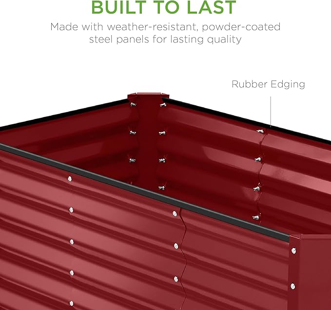 Best Choice Products 4x2x2ft Outdoor Metal Raised Garden Bed, Deep Root Planter Box for Vegetables, Flowers, Herbs w/ 119 Gallon Capacity - Royal Red