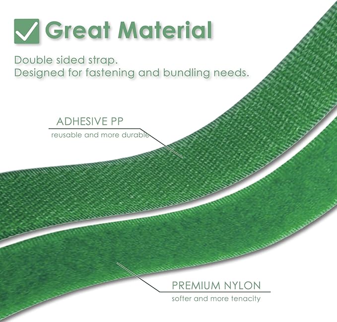plantactic Garden Tie Green Tape, Plant Supports, Gentle On Plants (65.6ft × 0.6 inch, 1 roll, Green)