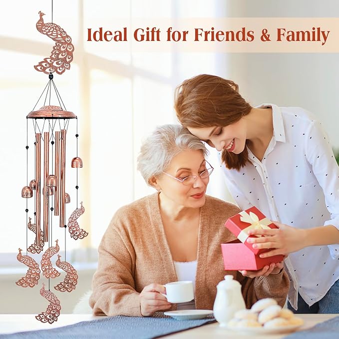 Peacock Wind Chimes for Outside,Peacock Gifts for Women/Men/Sympathy Gift/Memorial Gifts/Birthday Festival Metal windchimes Outdoors/Indoors,Patio,Garden Decor,Home,Porch,Yard
