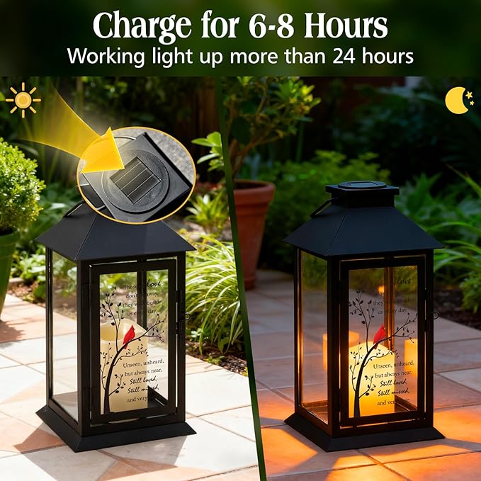 Cardinal Solar Memorial Lanterns, Outdoor Hanging Lanterns Waterproof LED Solar Cardinal Lights for Outdoor Patio Garden Sympathy Gifts for Loss of Mom Dad Loved One
