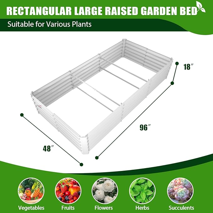 A ANLEOLIFE 4 Pcs 8X4X1.5 ft Rectangular Galvanized Raised Garden Beds Outdoor for Planting Vegetables Flowers Herb, Antique White