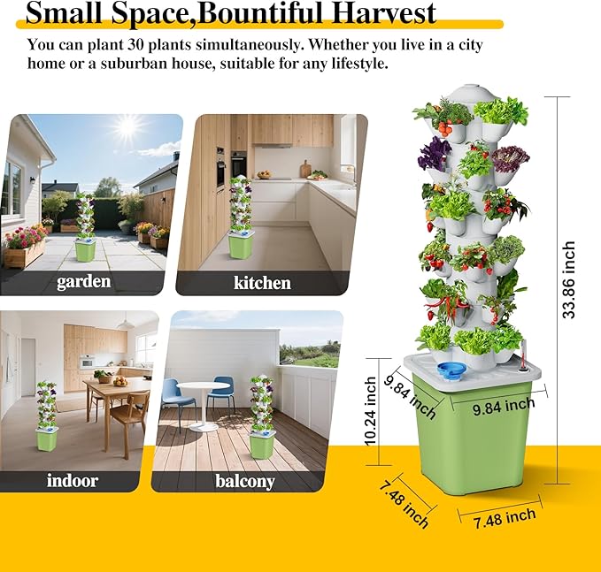 Hydroponics Growing System Kit, 30 Pots Vertical Garden Planter with Pump and Timer, Hydropoic Tower for Soilless Cultivation Herbs Fruits Vegetables, Plant Gift for Gardening Lover(No Seed)