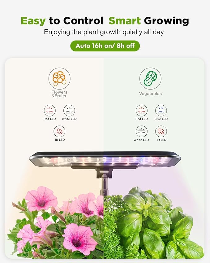 Hydroponics Growing System Garden: 8 Pods Indoor Herb Garden with Grow Light Plants Germination Kit Quiet Automatic Hydroponic Height Adjustable - Gardening Gifts for Women Kitchen