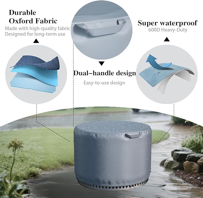 Chinchilla Round Fire Pit Cover for Solo Stove Bonfire 22 inch - Waterproof 600D Oxford Fabric Cover, Tear Resistant & All-Weather Protection for Smokeless, Gas, Table, or Bowl Fire Pits