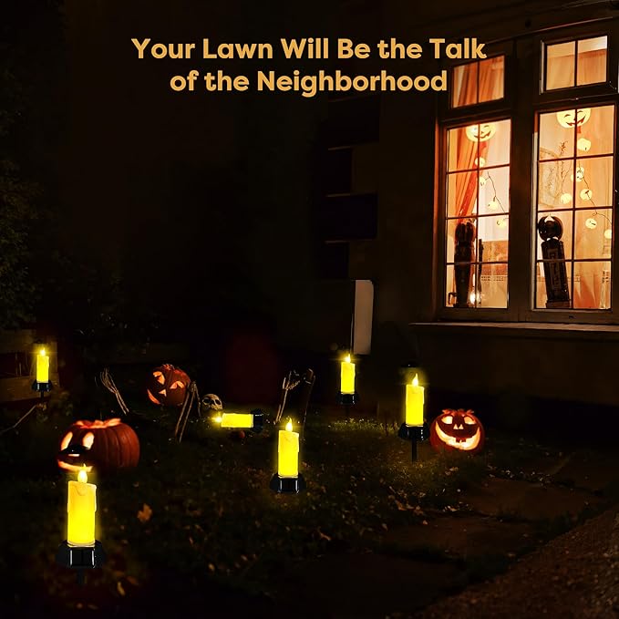 BlcTec Solar Candles Outdoor Waterproof, Realistic Flickering Flames LED Candles with IP65 High Rating Waterproof, Suitable for Lawn, Yard, Pathway, Camping, Graveyard, Halloween Outdoor Decor, 4 PCS