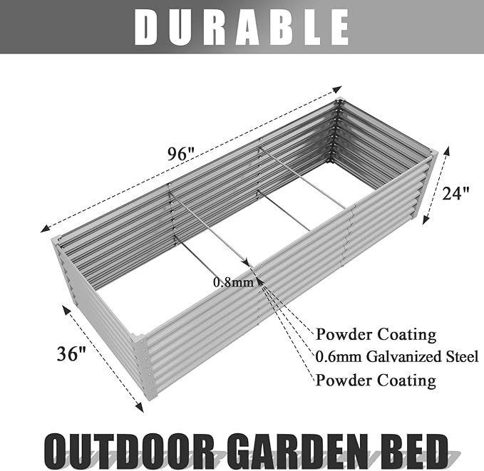2 Packs Rectangular 8x3x2FT Galvanized Raised Garden Bed Kit Metal Ground Planter Box Outdoor Bottomless Planter Raised Beds for Vegetables Flowers Herbs Fruits, Gray