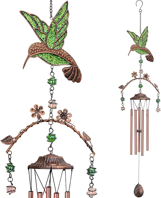Wind Chimes - Green Hummingbird Wind Chimes for Outside Deep Tone 34 inches 5 Aluminum Tubes, Thanksgiving, Christmas, Birthday Gifts for Mom, Grandma, Decorations for Home, Garden, Patio, Backyard