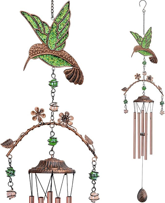 Wind Chimes - Green Hummingbird Wind Chimes for Outside Deep Tone 34 inches 5 Aluminum Tubes, Thanksgiving, Christmas, Birthday Gifts for Mom, Grandma, Decorations for Home, Garden, Patio, Backyard