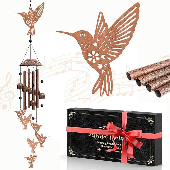 Hummingbird Wind Chimes for Outdoors Hanging Metal Windchime for Women/Men, Garden Wind Chime Patio,Yard Decor Thanksgiving Gifts for Mom Bird Lover