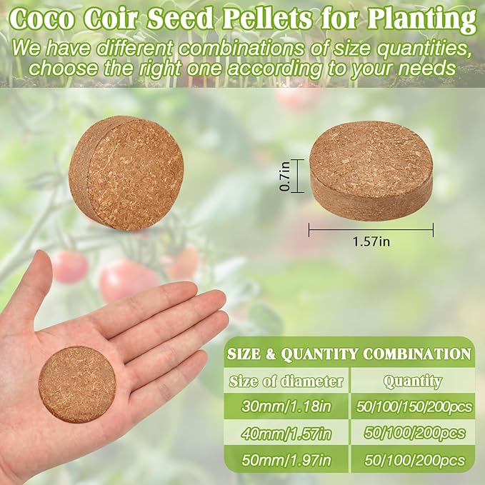 ZeeDix 200pcs 40mm Coco Coir Pellets Potting Soil, Organic Coconut Fiber Seed Starter Soil Pellets, Coconut Coir Soil Discs for Indoor Outdoor Plants, Herbs Houseplants Flowers Succulents Vegetables