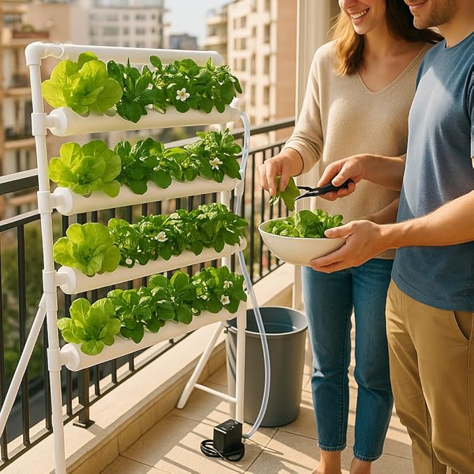 Hydroponic Plant Growing System with Water Pump & Sponges -36 Plant Sites 4 Food Grade PVC Hydroponics Kit! Indoor & Outdoor Planting Growing Stand for Vegetables, Herbs & Leafy Greens 42 inch