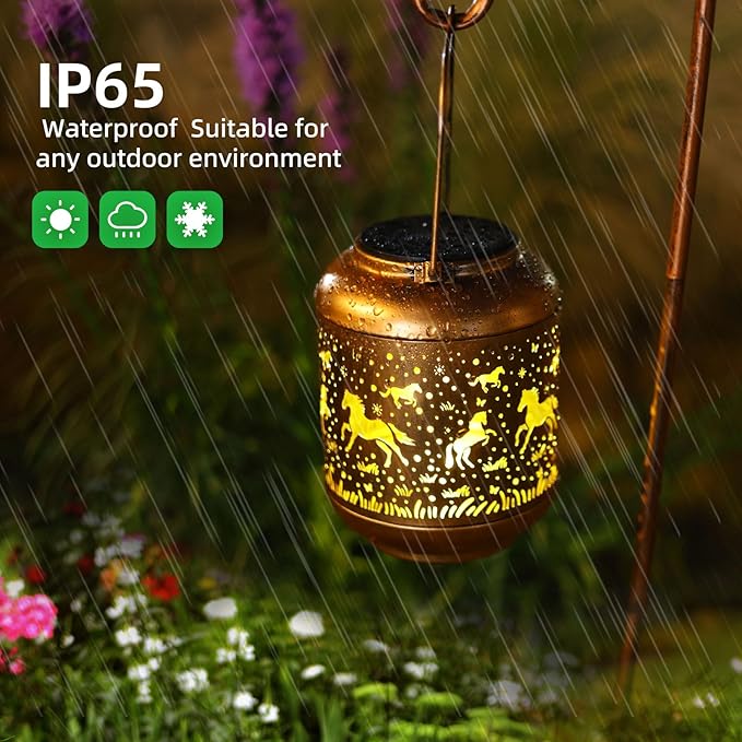 Horse Solar Lanterns Outdoor Waterproof,Horse Garden Decor Birthday Gifts for Women Men Mom Hanging Solar Lights Metal Decoration Outside for Yard，Porch, Patio, Pathway, Landscape, Backyard
