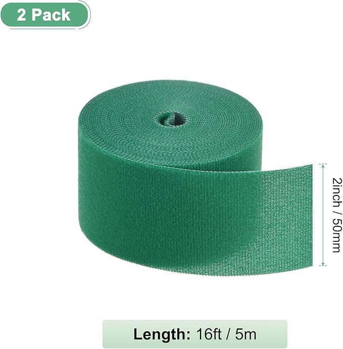 2-Roll Garden Plant Tape, 16 ft x 2 in Garden Hook and Loop Plant Ties Multi-Purpose Use Adjustable and Reusable Twist Wire Tape for Plants/Flowers/Vines [Green]